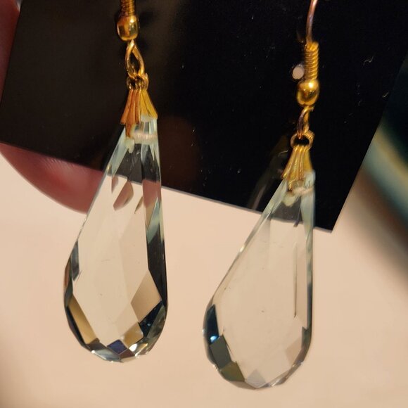 Clear Crystal Dangle Earrings - Picture 3 of 5